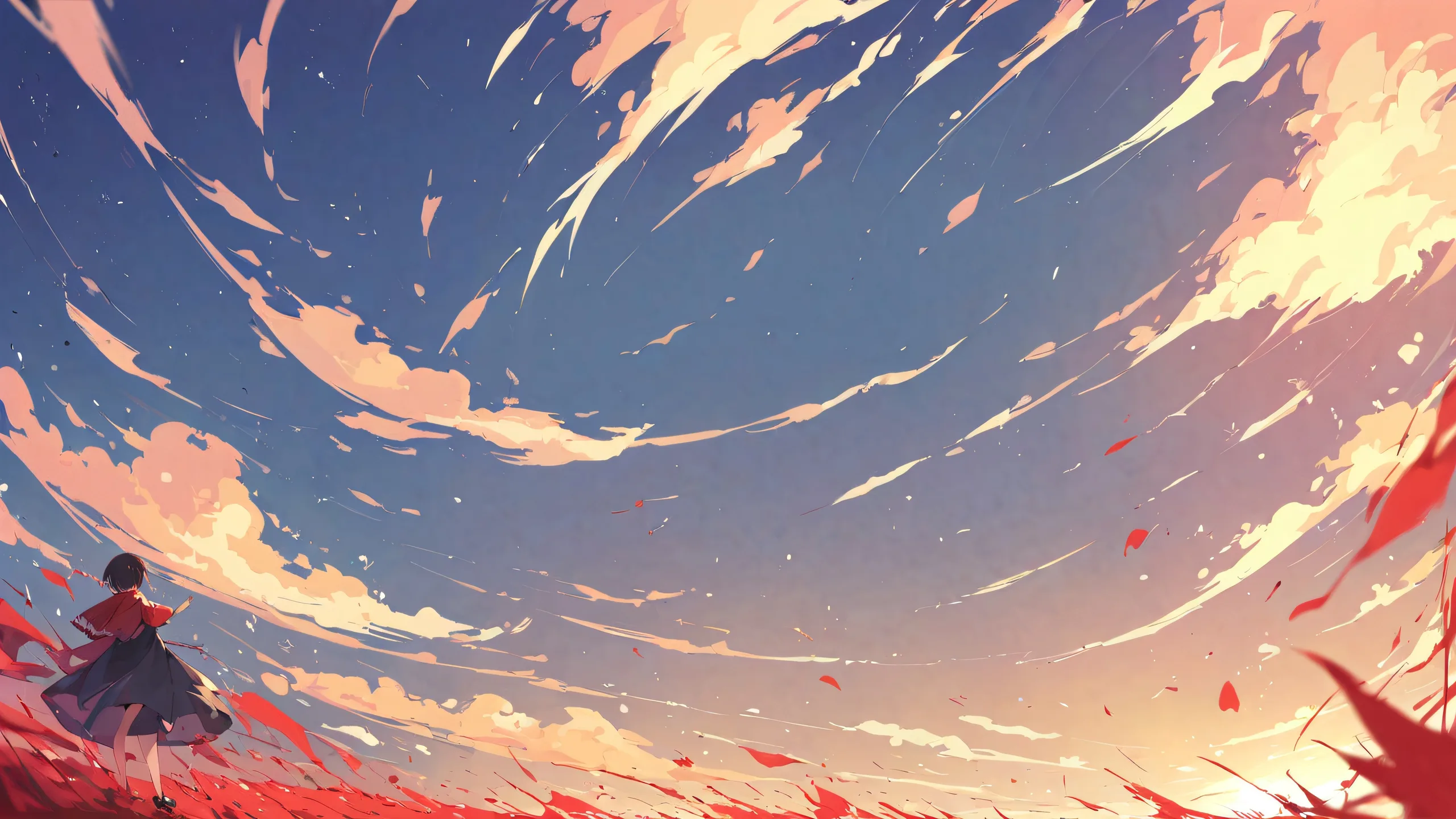 Stunning anime illustration of Shinra Kusakabe's perfectly clean vast pure void, with extreme depth of field and bright airy background, ideal for a desktop/PC.