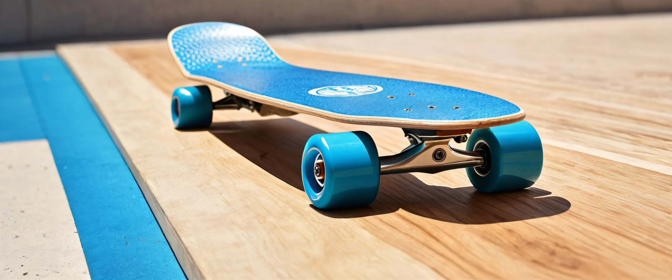 A breathtaking desktop wallpaper of a skateboard perfectly placed in a vast pure void with a hint of wood texture, suitable for Desktop/PC.