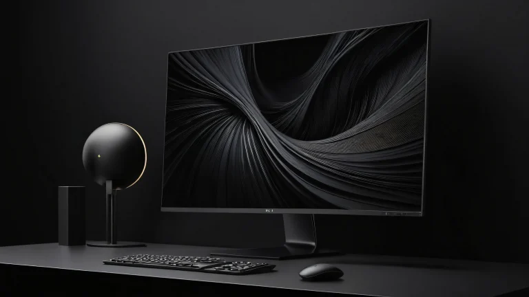 Breathtaking desktop wallpaper featuring a monitor in a vast pure void, デスクトップ/PC画面に最適