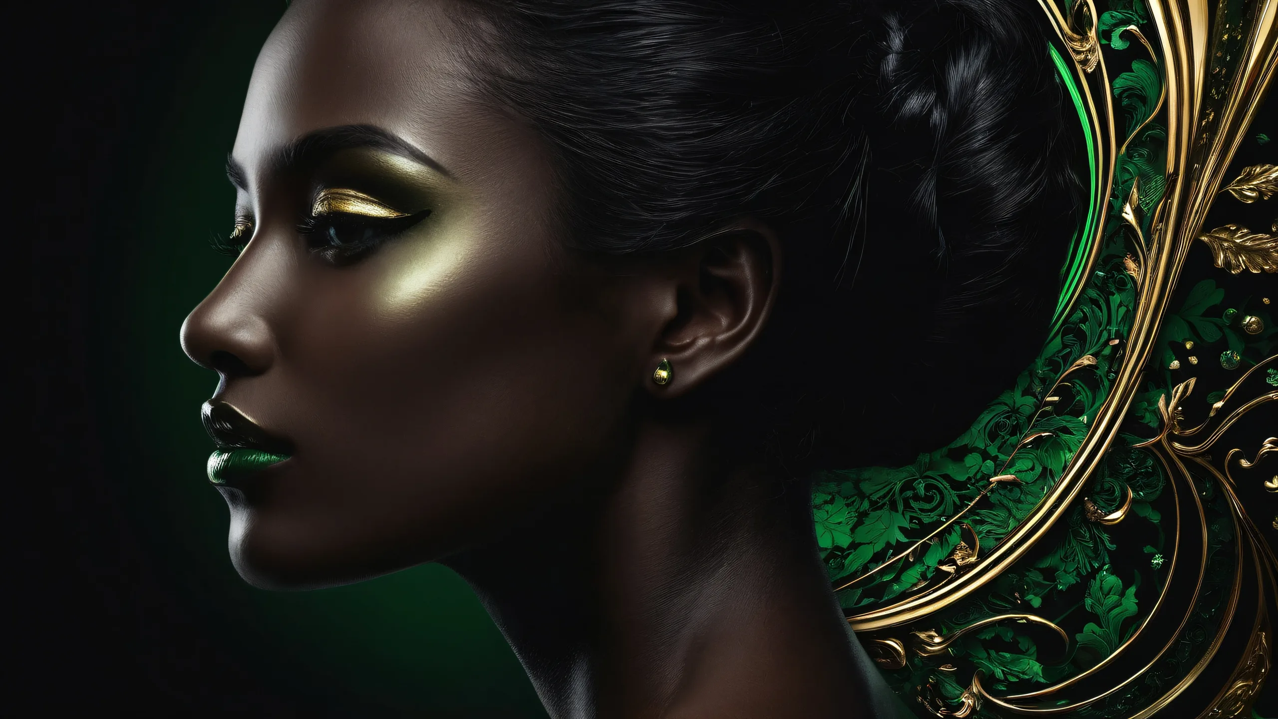 Breathtaking desktop wallpaper of women in a pure void with deep perfect blacks, striking contrast, and luminescent accents for Desktop/PC.