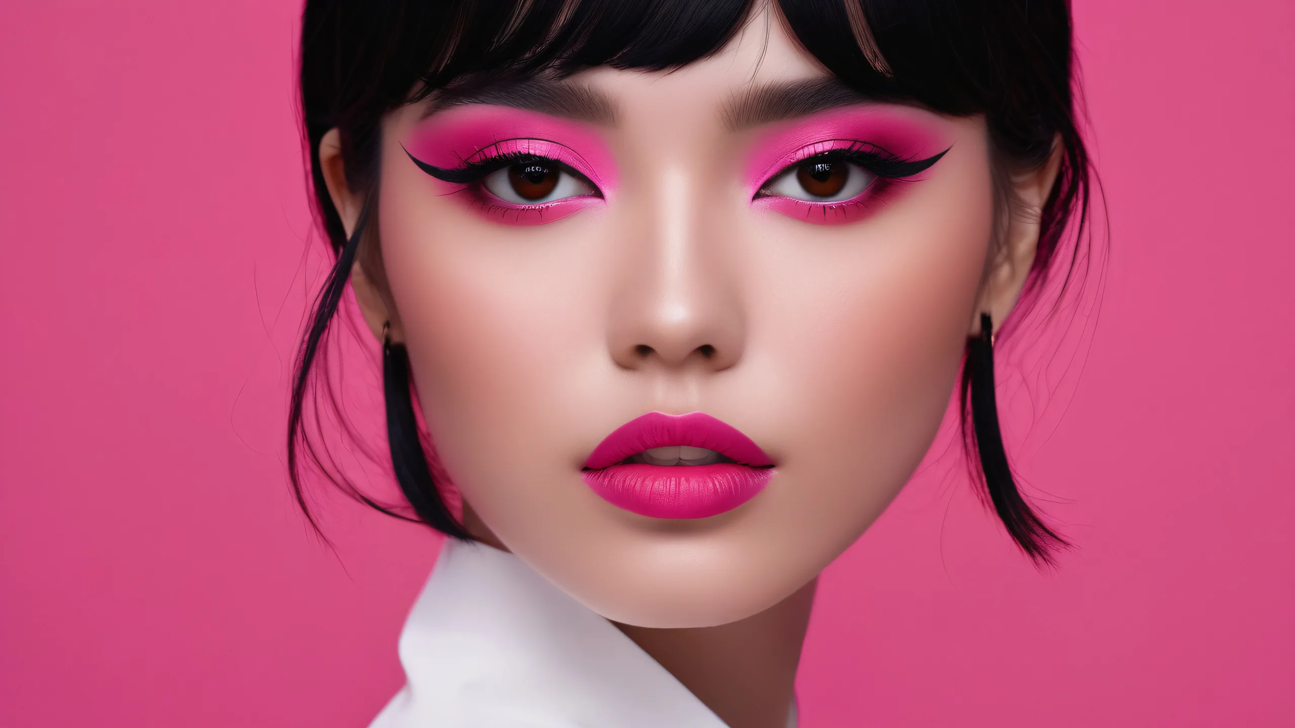 4K Sleek Dark Mode Oasis Desktop Backgroundgeeignet für Desktop/PC A serene desktop scene featuring a woman amidst a vast pure void with perfect blacks and luminescent accents, suitable for Desktop/PC.