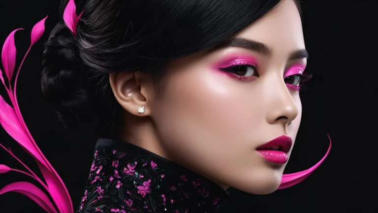 A stunning desktop wallpaper of a woman amidst a vast, dark void with deep blacks and luminescent accents, perfect for a Desktop/PC.