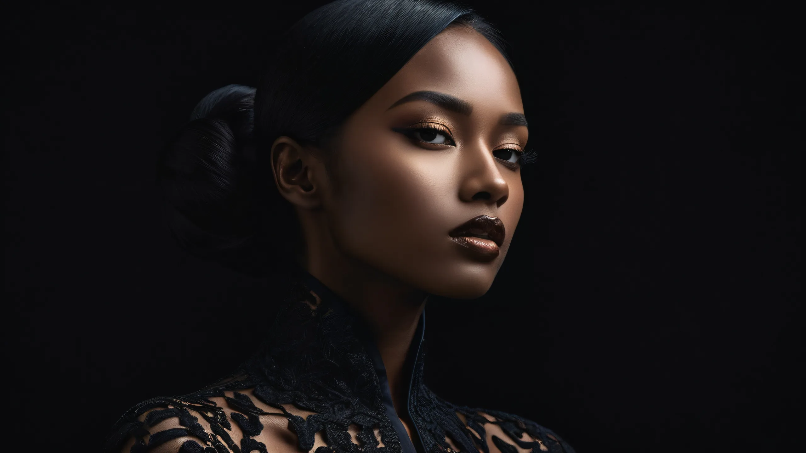 4K Sleek Elegance of Void Desktop Background An award-winning digital art image of a prestigious woman in a vast pure void on a desktop/pc, for screen readers.