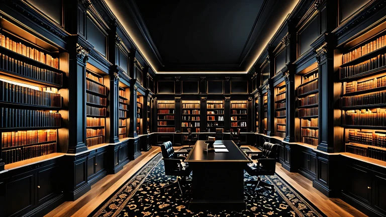 A serene and modern library desktop scene with a vast pure void, perfect for PC or Desktop use.