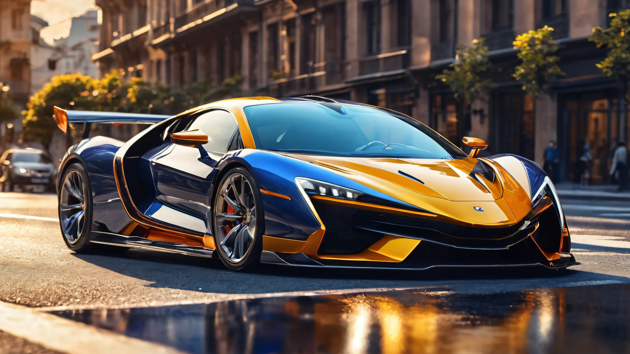 Ethereal car amidst a vast pure void, perfect for desktop/pc screens, with radiant sunlight and ray-traced reflections.