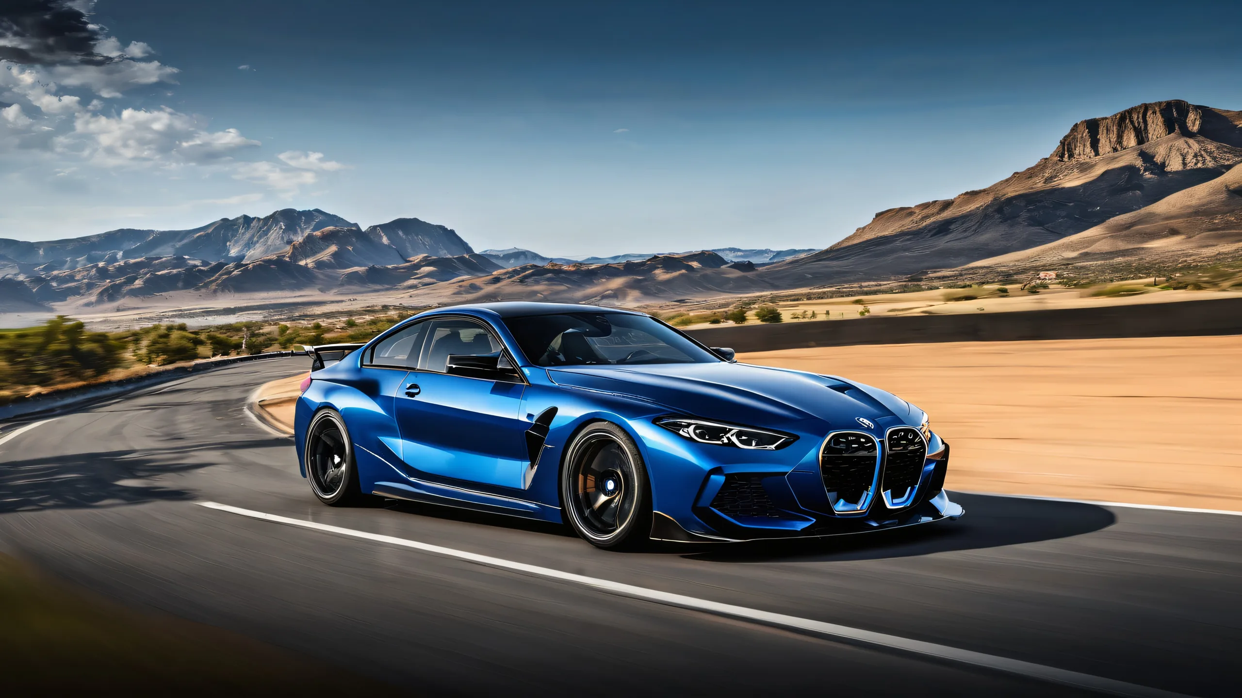 Forza Horizon 5 BMW desktop wallpaper featuring metallic silver and deep blue sky on a dark mode background, suitable for PC or Desktop.