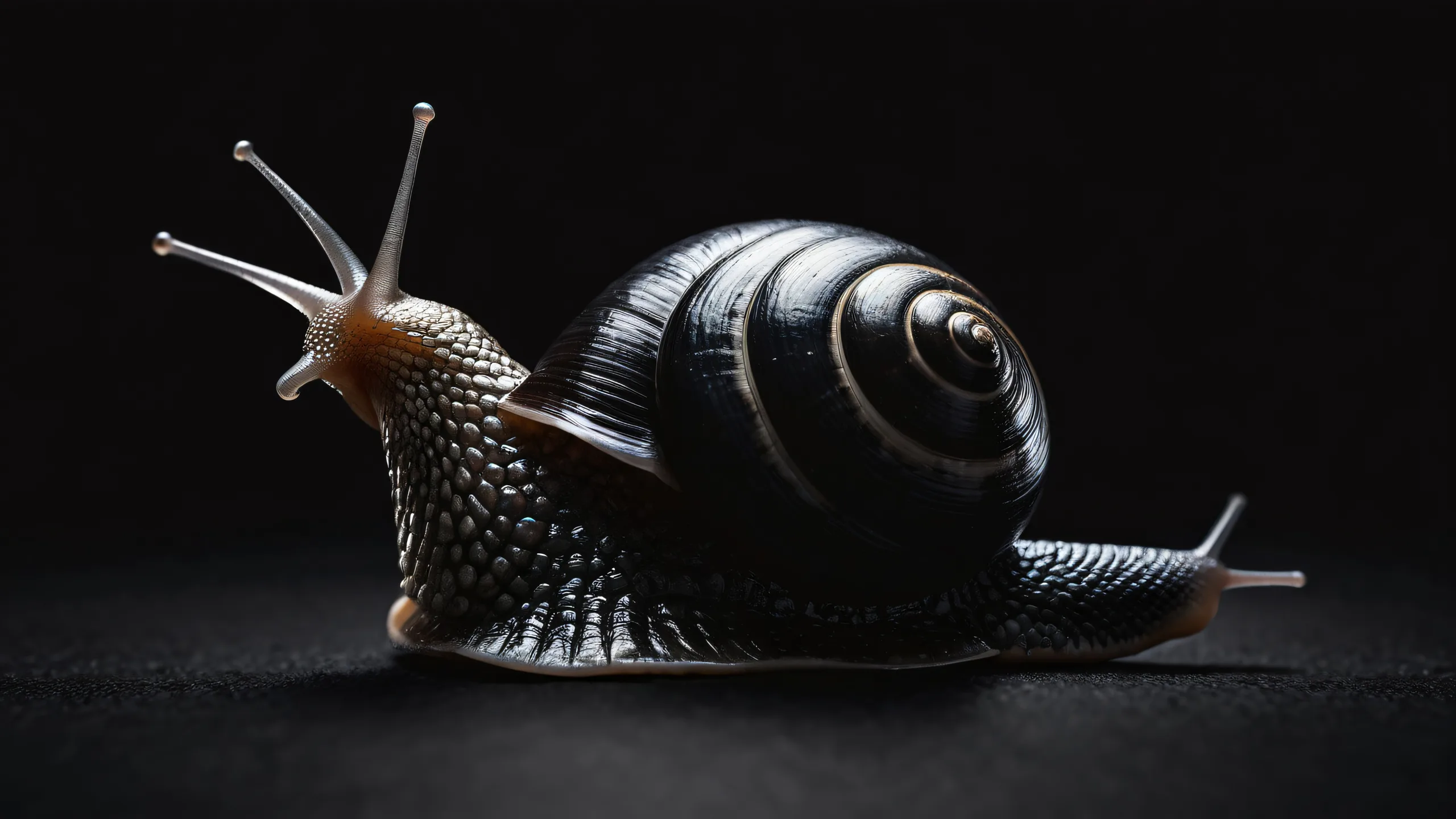 A majestic snail on a vast, dark void desktop background for PCs and computers.