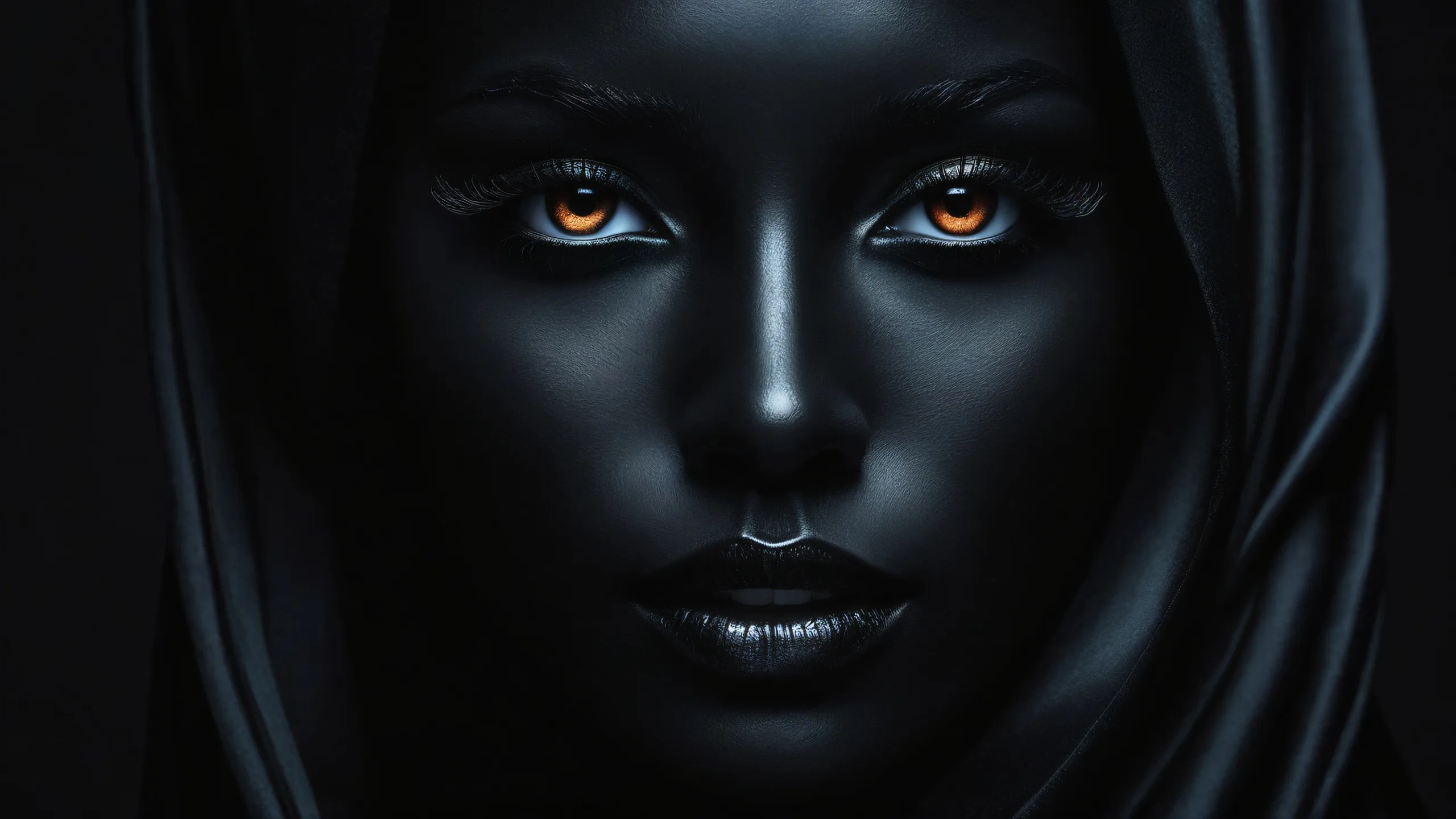 A beautiful, sleek desktop wallpaper featuring a vast void with striking contrast and elegant luminescent accents for Desktop/PC