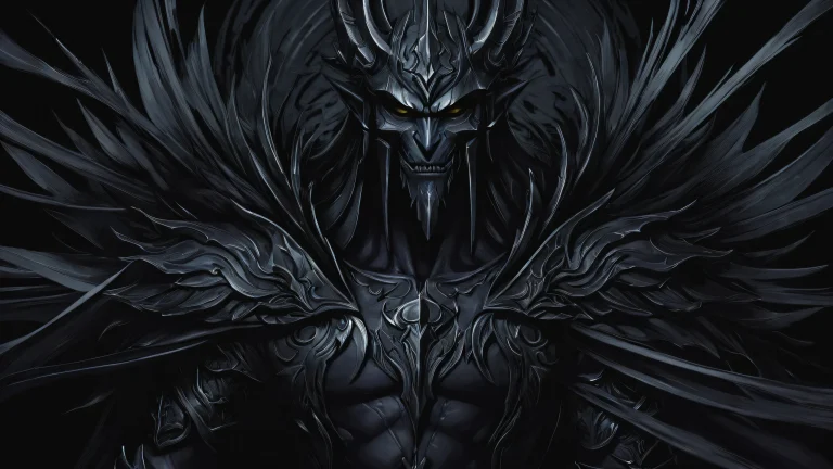 Close-up portrait of Deltarune Githyanki's sleek void on a desktop/PC background with perfect blacks and luminescent accents.