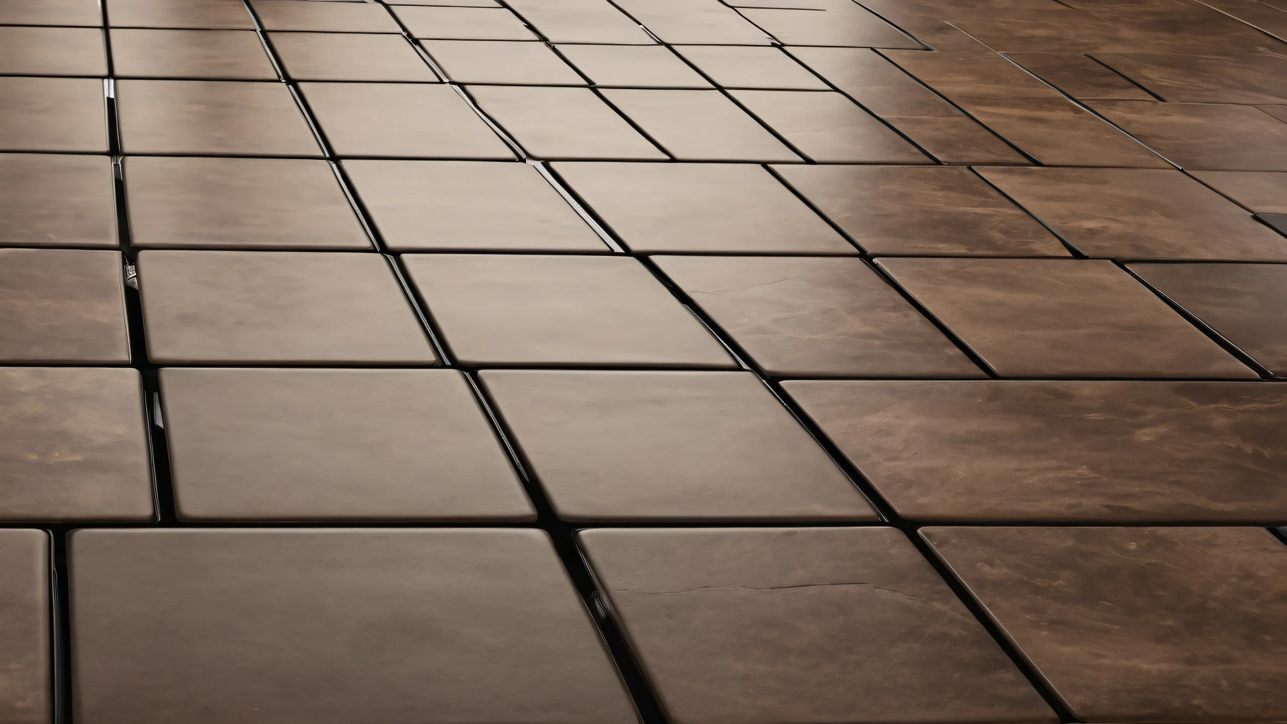 A desktop wallpaper featuring a man standing in a perfectly clean vast pure void with dirty McDonald's floor and beige tile flooring, suitable for Desktop/PC.