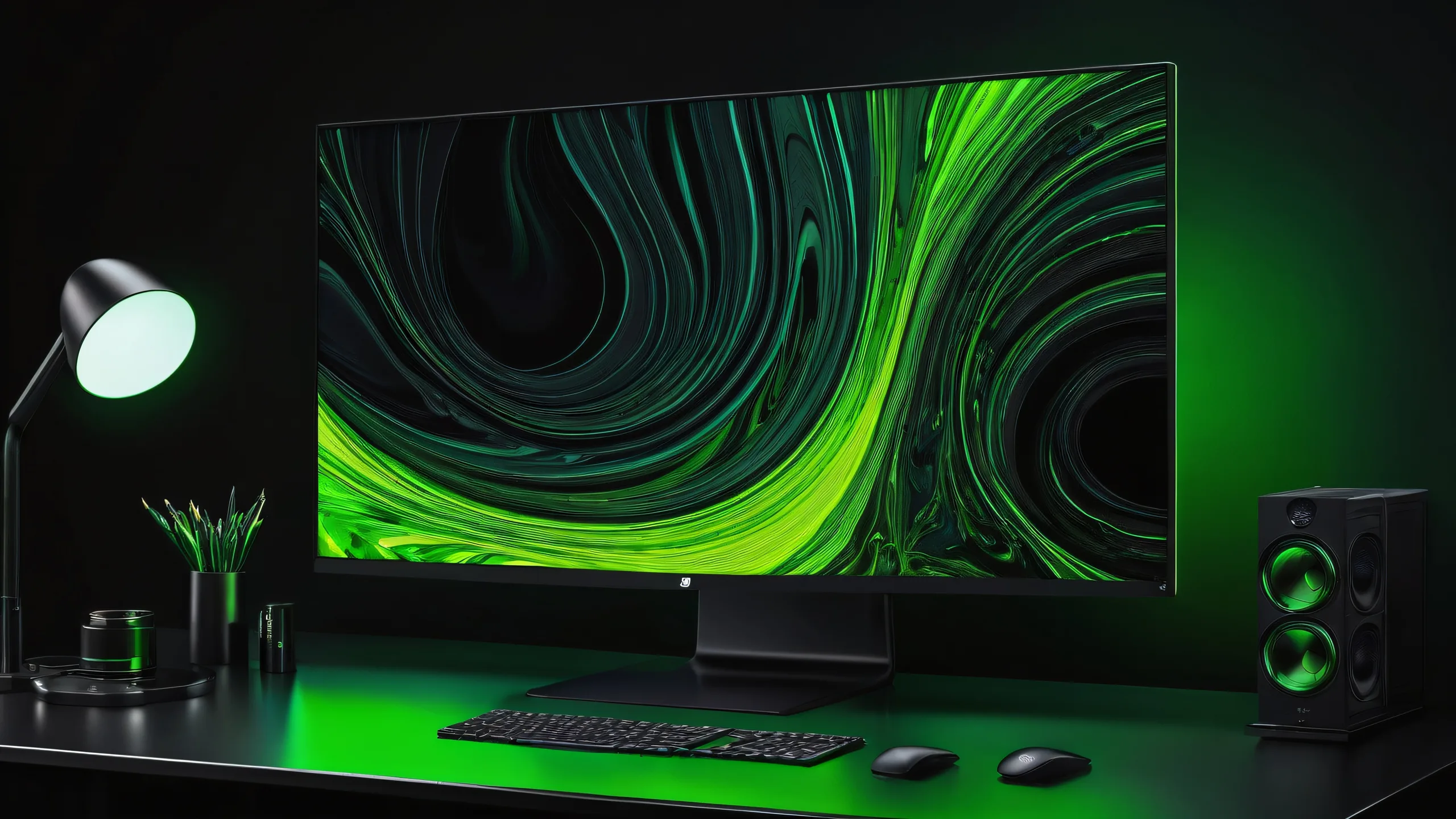 A stunning dark mode desktop wallpaper featuring a perfectly clean and vast pure void with extreme depth of field, perfect for your PC or Desktop.