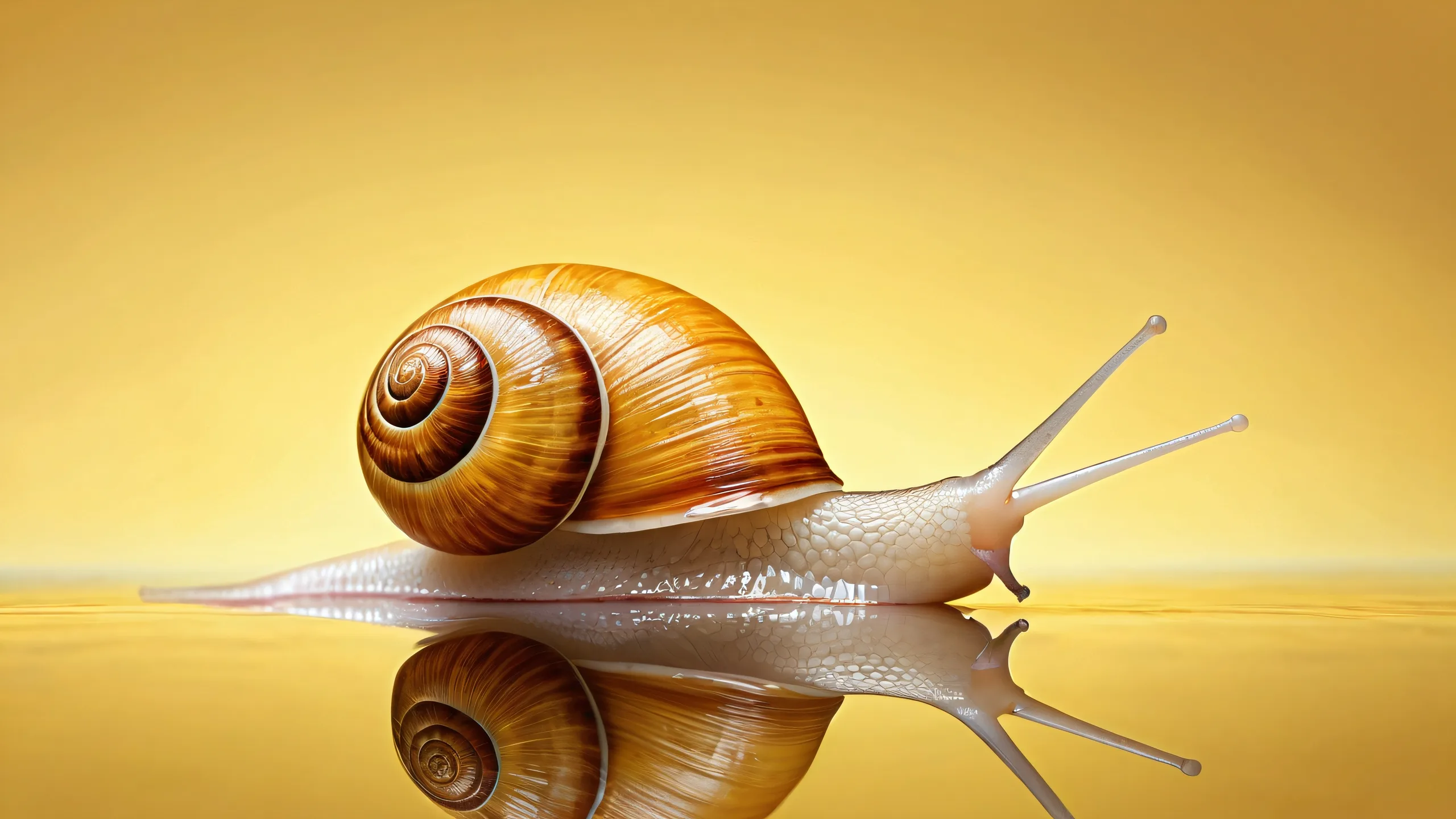 A breathtaking desktop wallpaper featuring a snail in a vast pure void with extreme depth of field, perfect for desktop/pc use.