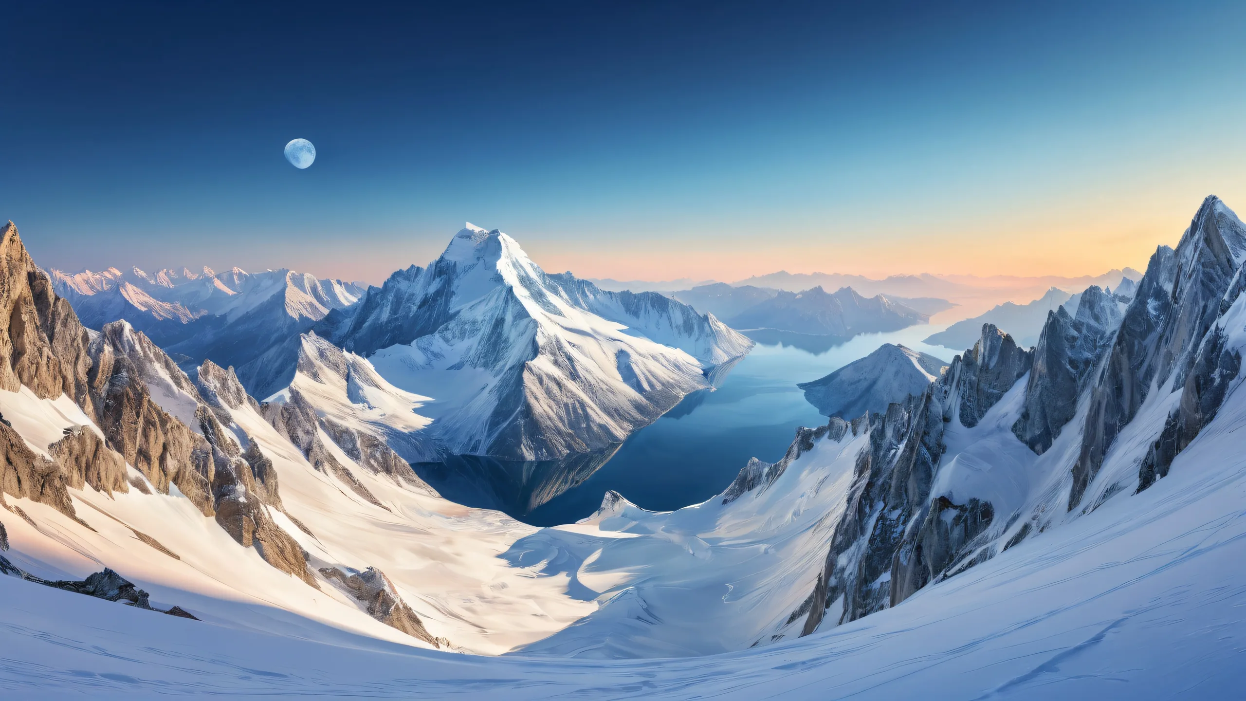 Serene snowy mountain landscape for desktop/PC use, perfect for relaxation and focus.