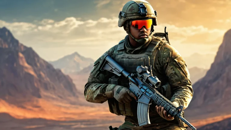 A Soldier stands out in a vast, pure void with extreme depth of field, perfect for desktop/pc use.