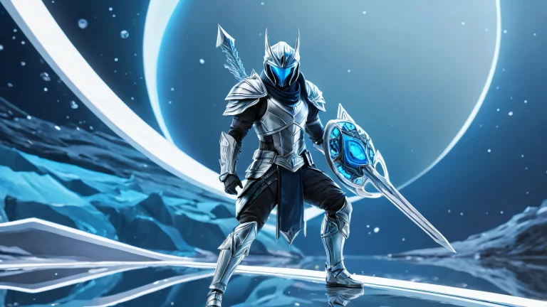 A futuristic warrior stands alone in a vast, puro vacío, perfecto para uso de escritorio en PC o escritorio/PC.