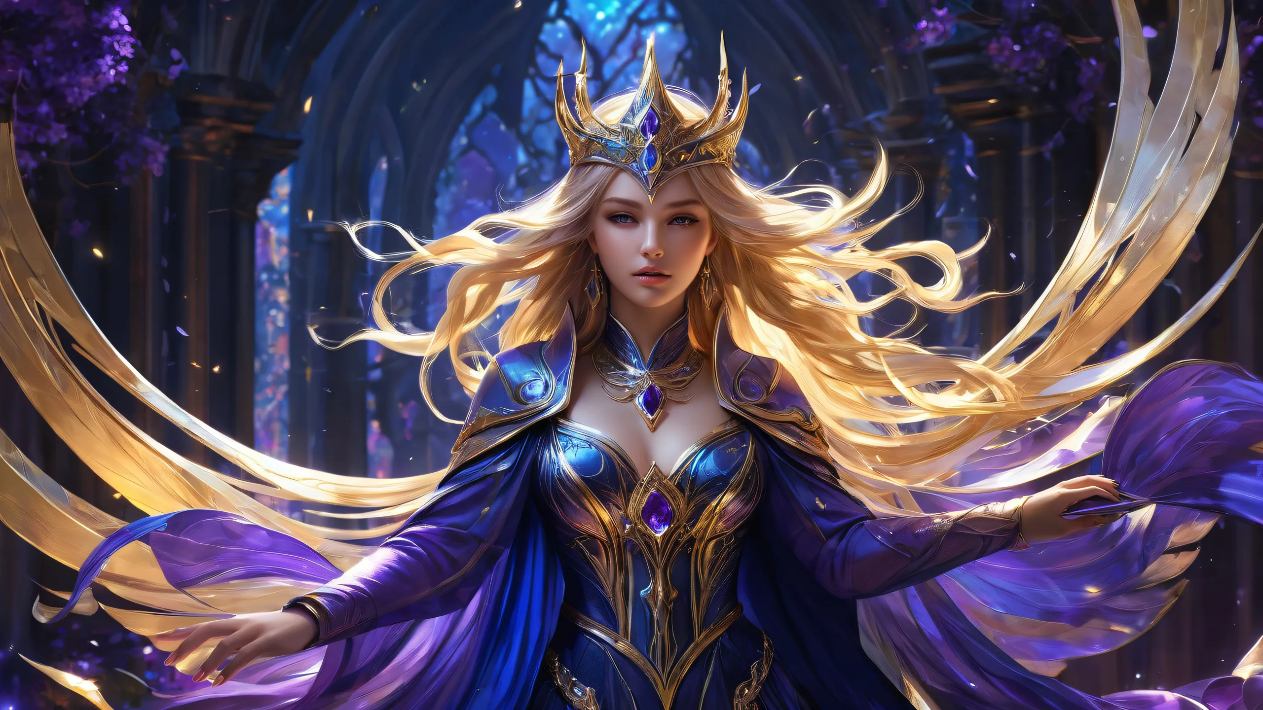 Breathtaking desktop wallpaper of a sorceress amidst a vast, pure void with extreme depth of field and radiant lighting for Desktop/PC users.