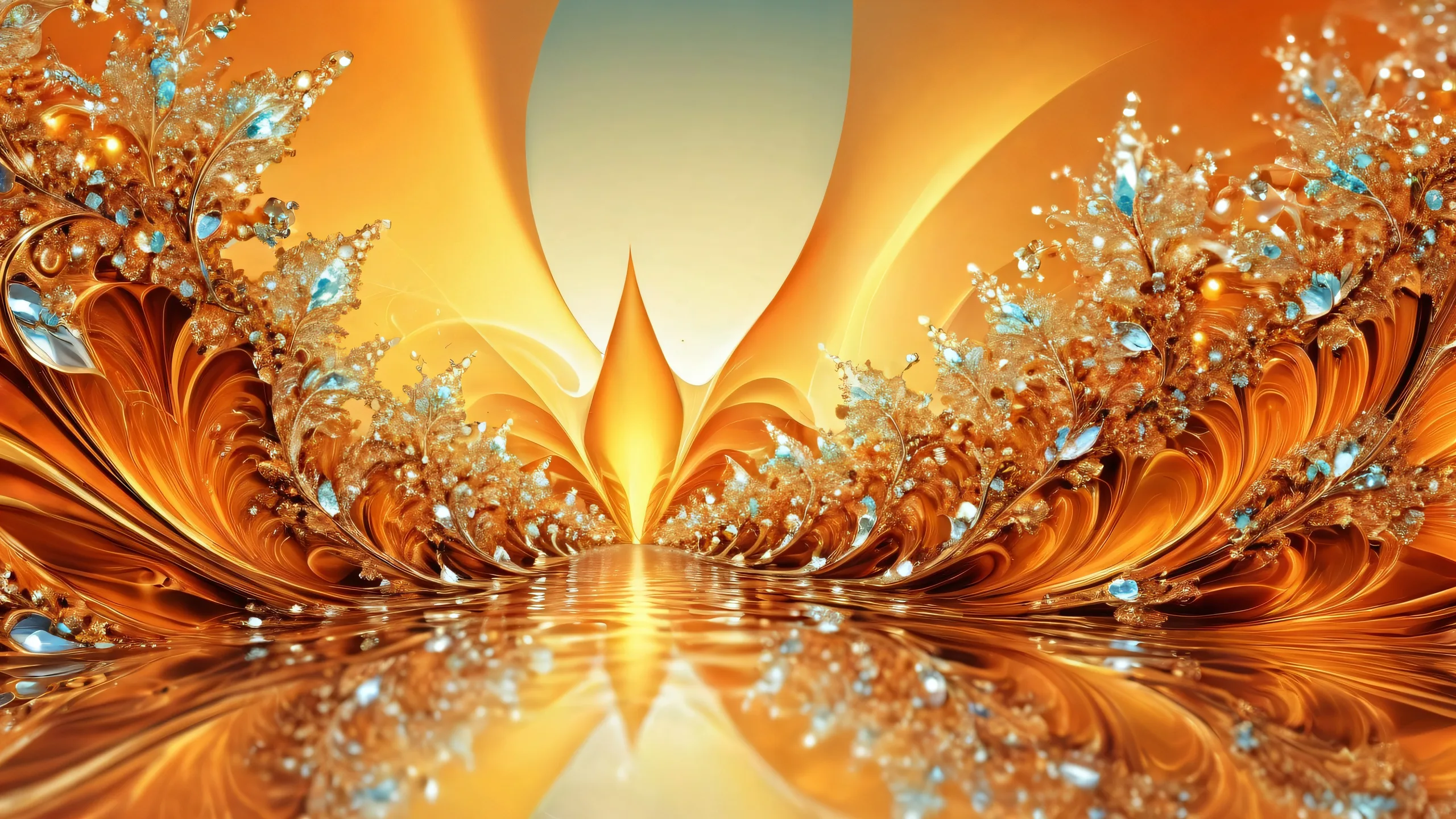 Ethereal desktop wallpaper featuring sparkling fractals on a pure void background for PC or Desktop.