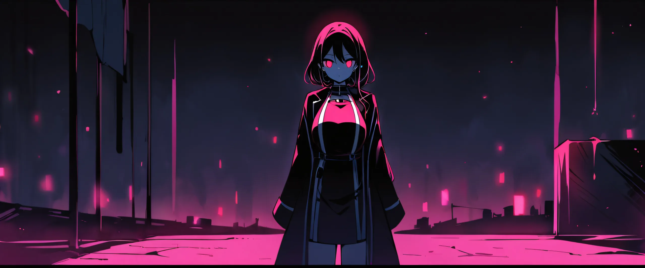 Girl from Spy x Family looking at viewer on a clean desktop/pc with deep perfect blacks and glowing lights.