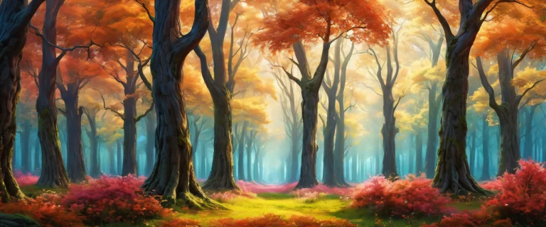 Immersive desktop scene of standing trees in a pure void with extreme depth of field for Desktop/PC, featuring ethereal lighting and ray traced reflections.