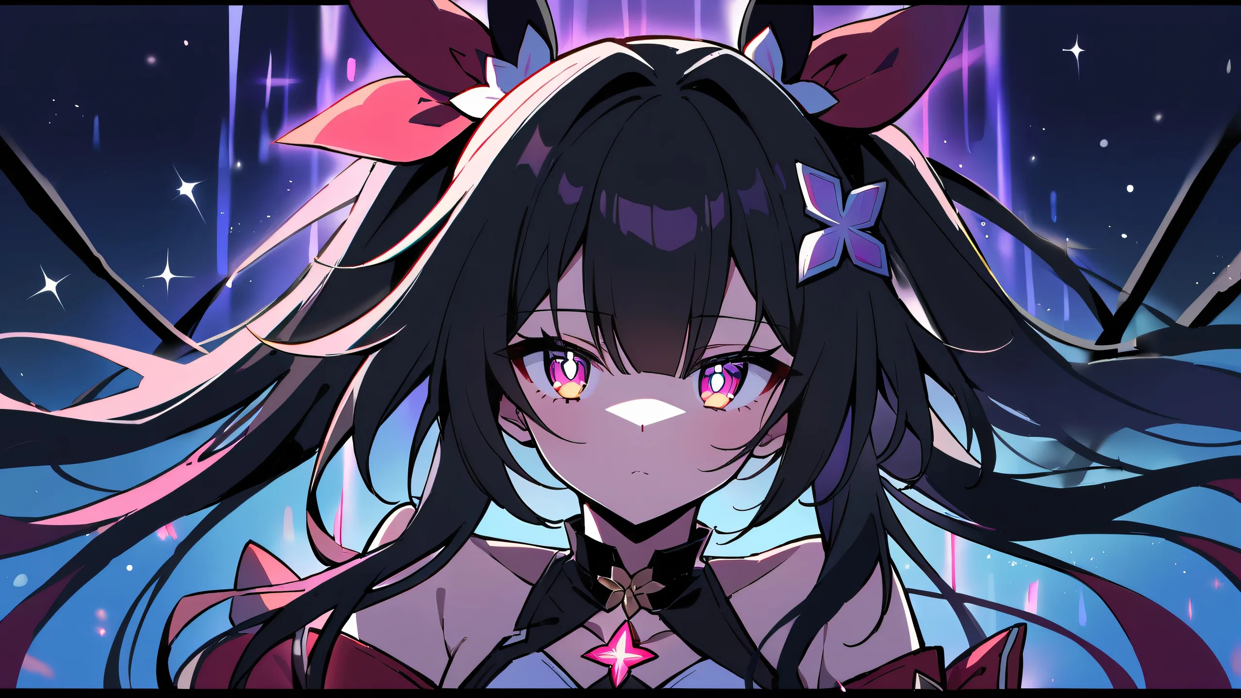 Stunning Starlight Serenade Solo WallpaperAdecuado para escritorio/PC A solo girl from Honkai: Star Rail gazes at the viewer against a stunning night scene, with a vast pure void and subtle plaid pattern in the background. Suitable for Desktop/PC.