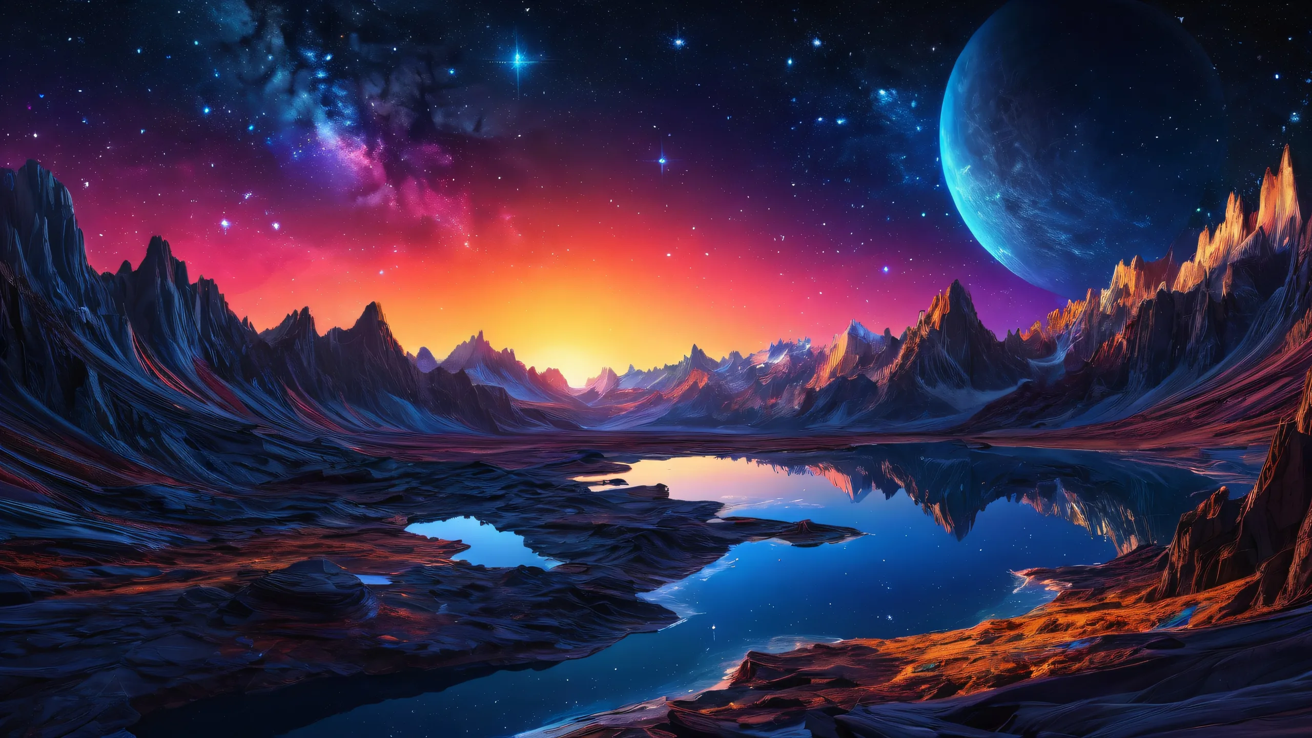 Ethereal cosmic scenery for Desktop/PC featuring radiant starlight and dark blue hues.