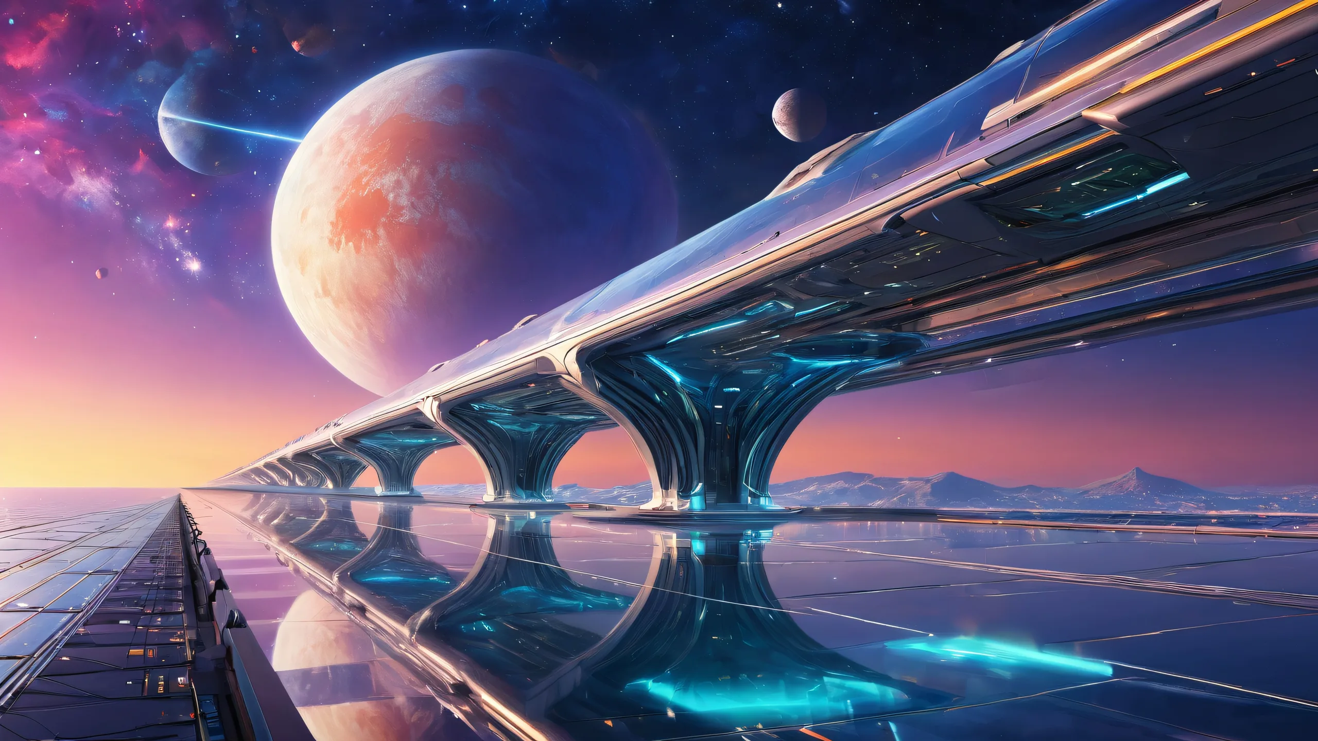 Epic Stellar Horizon Awe Desktop Wallpapercouleurs éclatantes Starship Bridge desktop wallpaper for PCs and Desktops with deep space void, radiant colors, and ethereal lighting