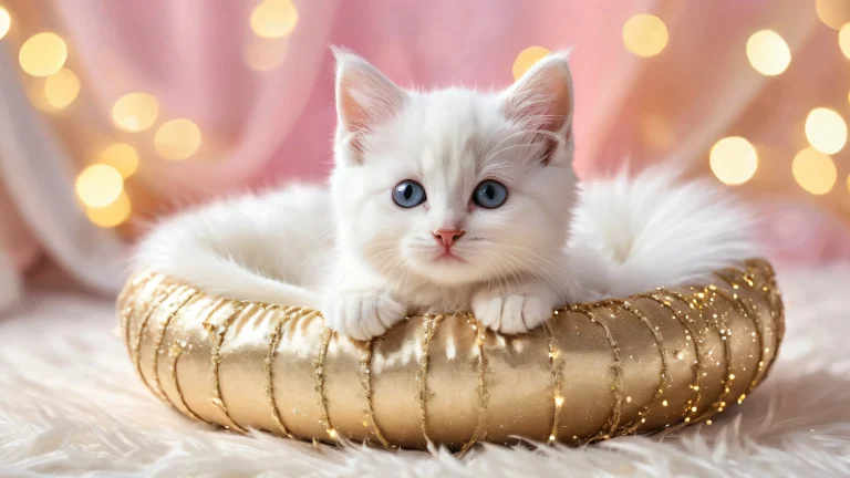 A whimsical desktop wallpaper featuring a kitten in a pristine void, Perfekt für Ihren PC oder Desktop.