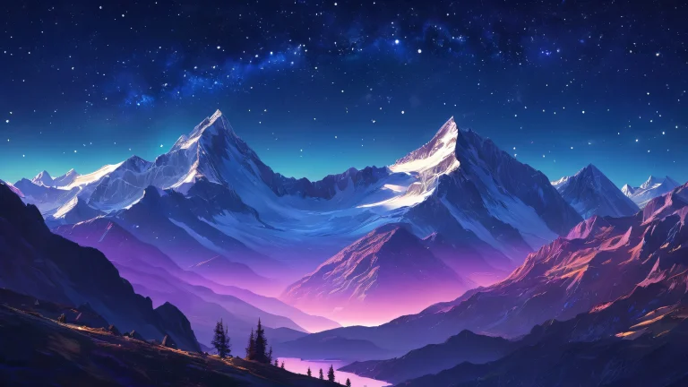 A serene and breathtaking desktop scene featuring a vast mountain range against a starry night sky for your PC or Desktop
