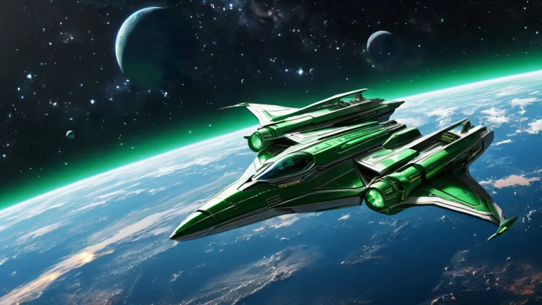 A breathtaking desktop scene featuring a spaceship floating in the vast darkness of space, perfect for your PC or Desktop.