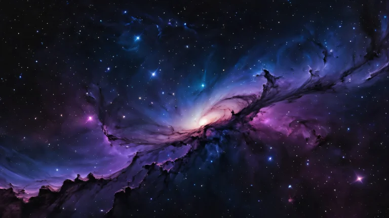 Breathtaking cosmic landscape of a stellar nebula for desktop/pc use, with deep perfect blacks and striking contrast.