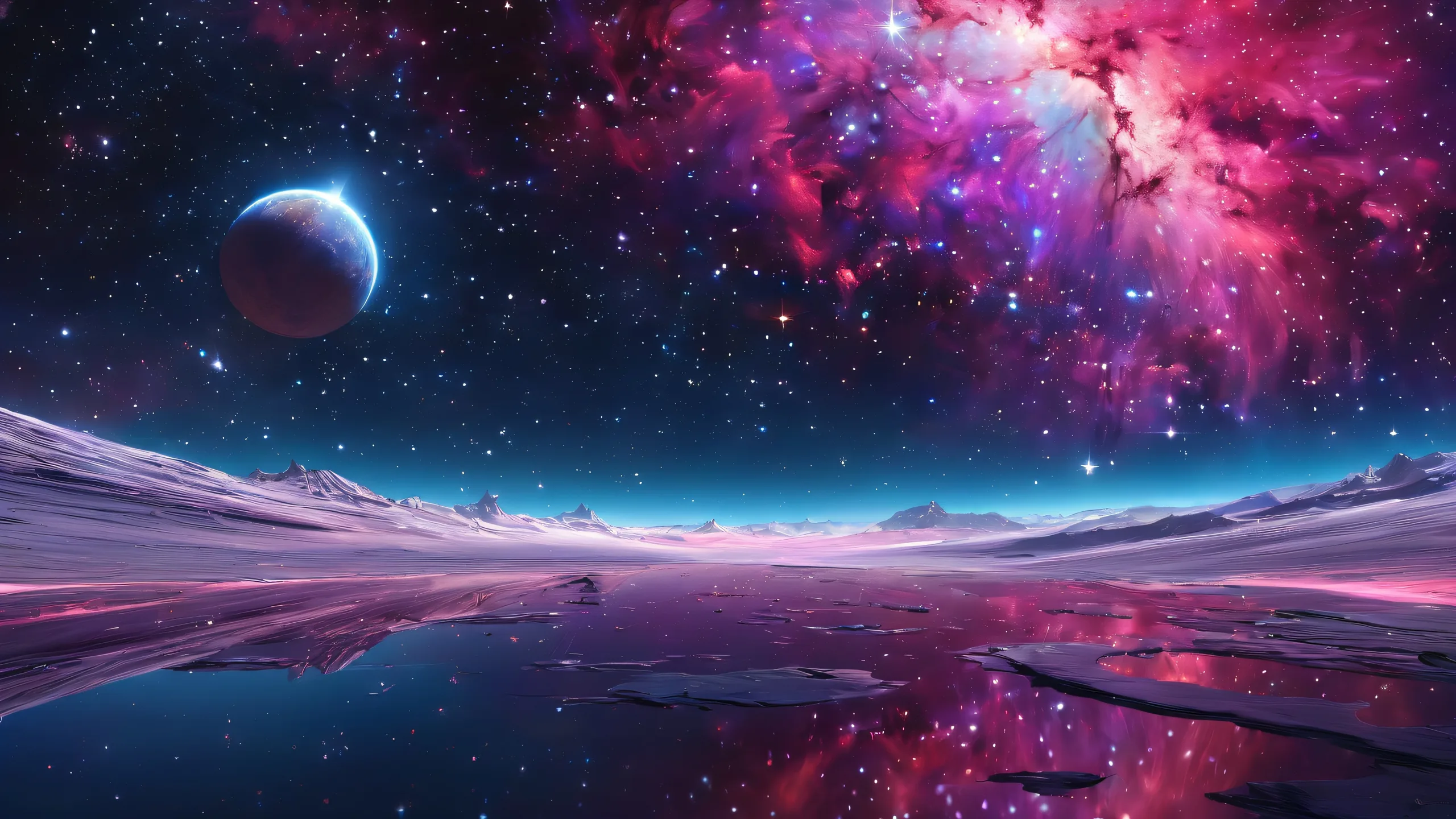 4K Ethereal Galactic Odyssey Desktop Background Stellar void desktop wallpaper with radiant colors and ray-traced reflections for PC and Desktop use.
