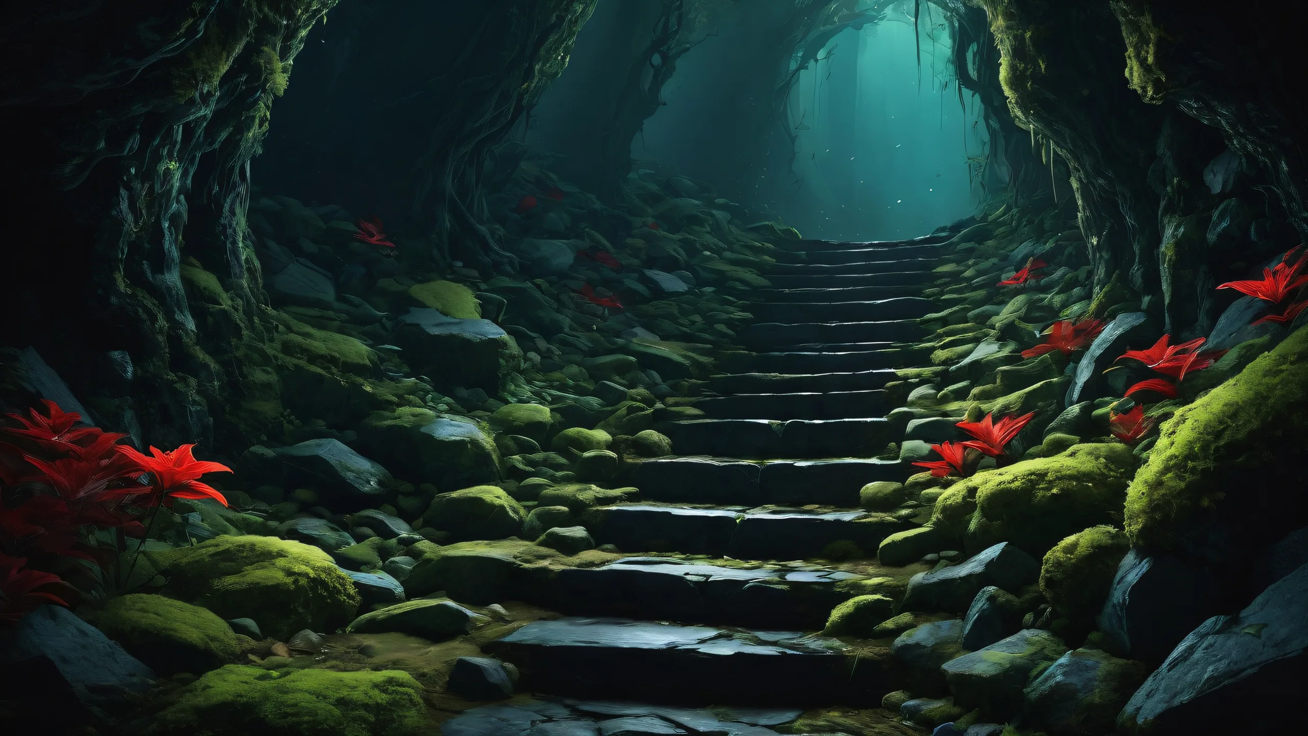 A breathtaking desktop wallpaper of steps in a pure void with extreme depth of field and ethereal lighting, suitable for Desktop/PC.