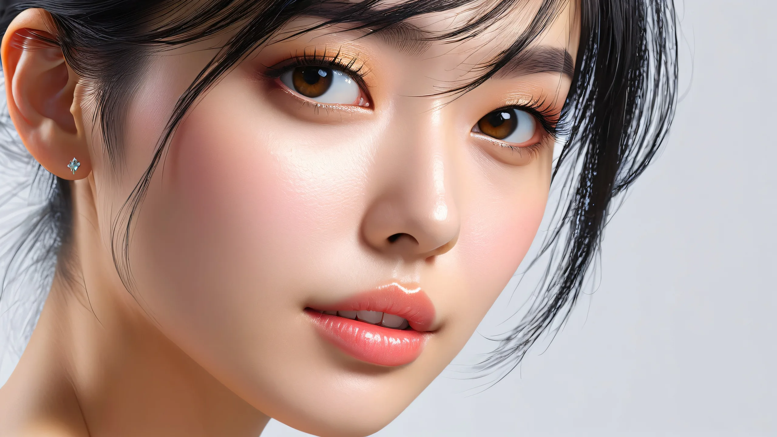 Stunning AI Girlfriend Portrait Aesthetic Desktop Wallpaper Desktop Wallpaper - Stunning AI Girlfriend on a romantic PC setup