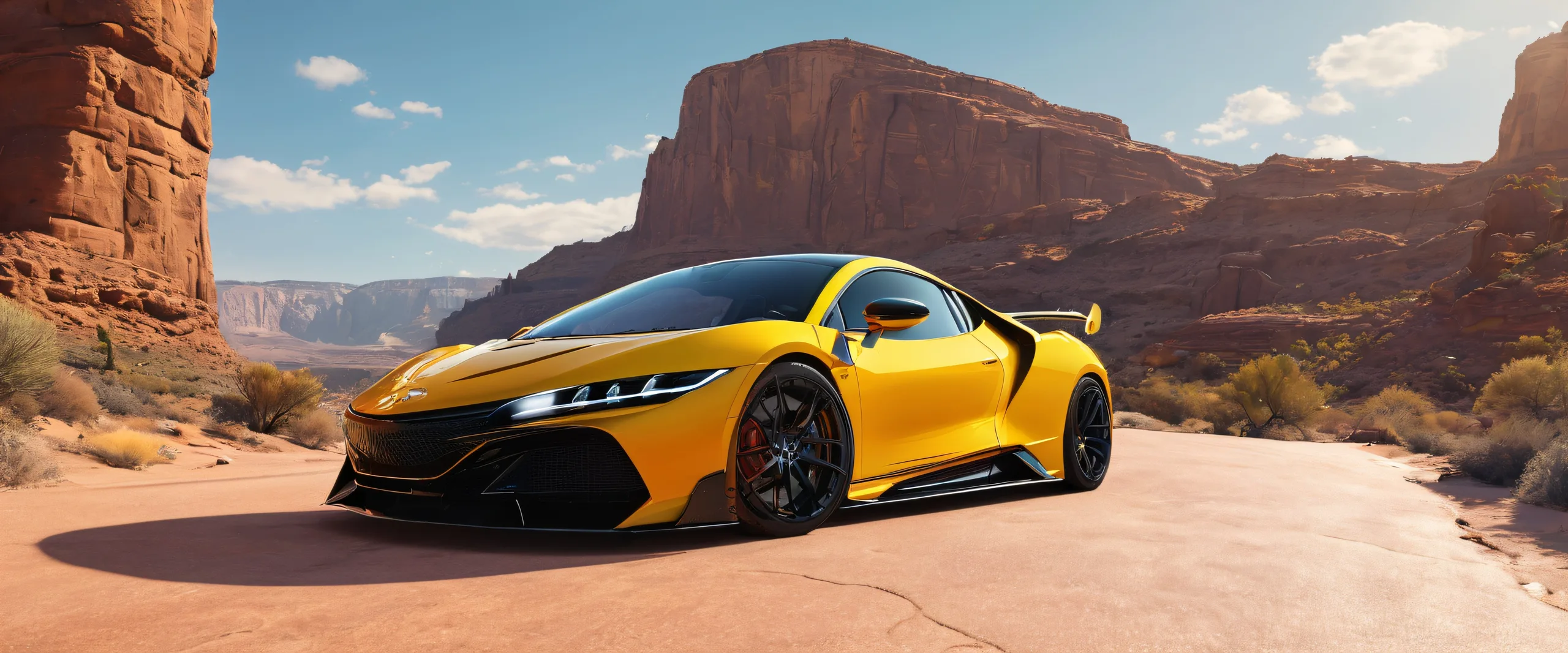 Ultra HD Sunny Sky Highway Serenade Wallpaper A stunning desktop wallpaper of a car set against the breathtaking backdrop of a sunny sky, designed for Desktop/PC users.