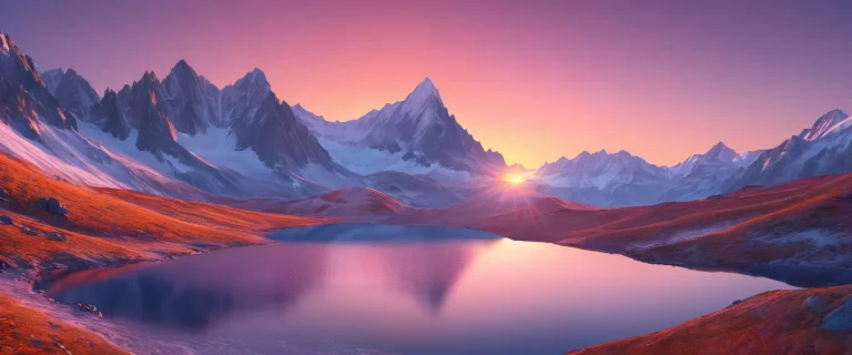 Breathtaking sunrise desktop wallpaper featuring majestic mountains against a warm orange and pink sky, perfect for desktop/pc users.