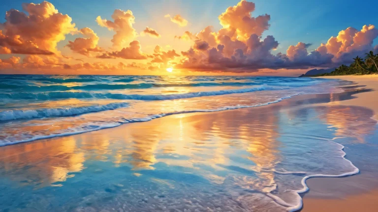 Ethereal beach scene with clouds and clear sky for Desktop/PC
