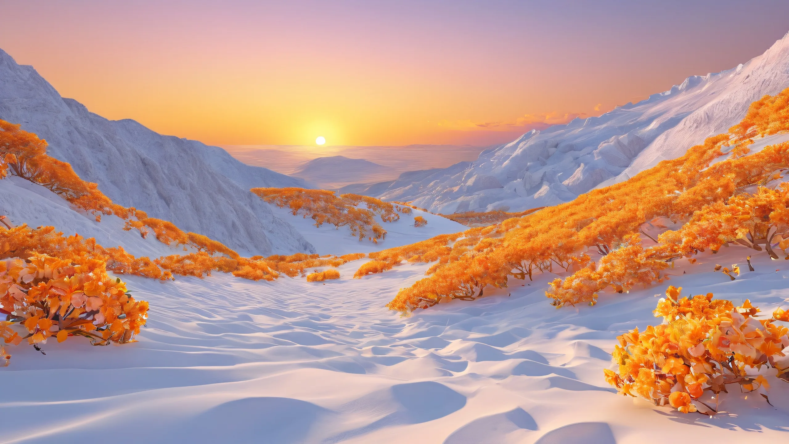 Epic Ethereal Sunset Oasis Desktop Wallpaper Beautiful sunset desktop background with radiant sunlight and deep void, perfect for a clean and minimalistic desktop/PC setup.