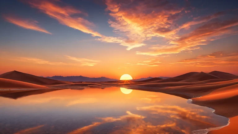 Beautiful sunset desktop wallpaper featuring a vast pure void with a desert landscape in the distance, suitable for Desktop/PC