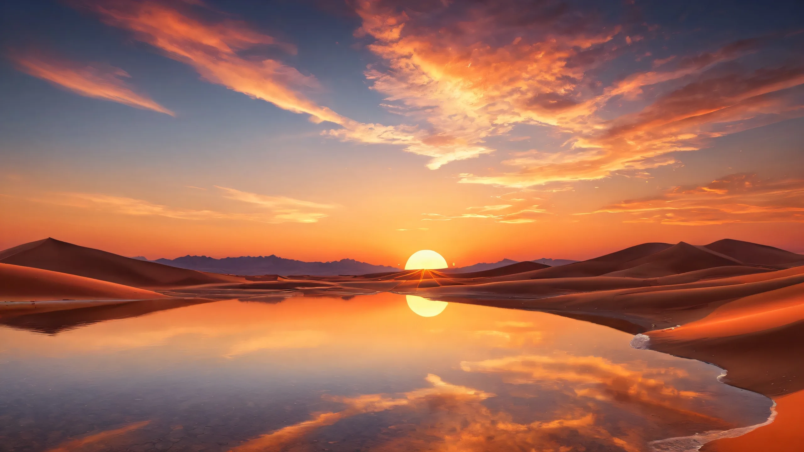 Beautiful sunset desktop wallpaper featuring a vast pure void with a desert landscape in the distance, suitable for Desktop/PC
