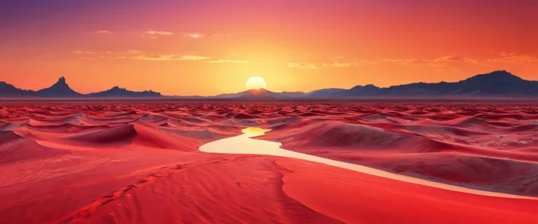 A stunning sunset desktop image for PC and Desktop, showcasing a vast desert landscape with perfect clarity and ethereal lighting.