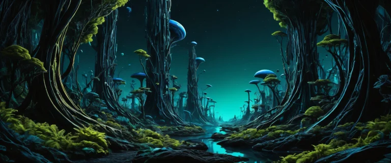 Breathtaking desktop wallpaper of an alien forest on a Desktop/PC. Perfectly clean and pristine with intricate details and textures.