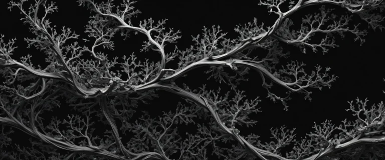 A desktop wallpaper featuring Dendrite Vines in a vast pure void with extreme depth of field, perfecto para pantallas de escritorio/PC.