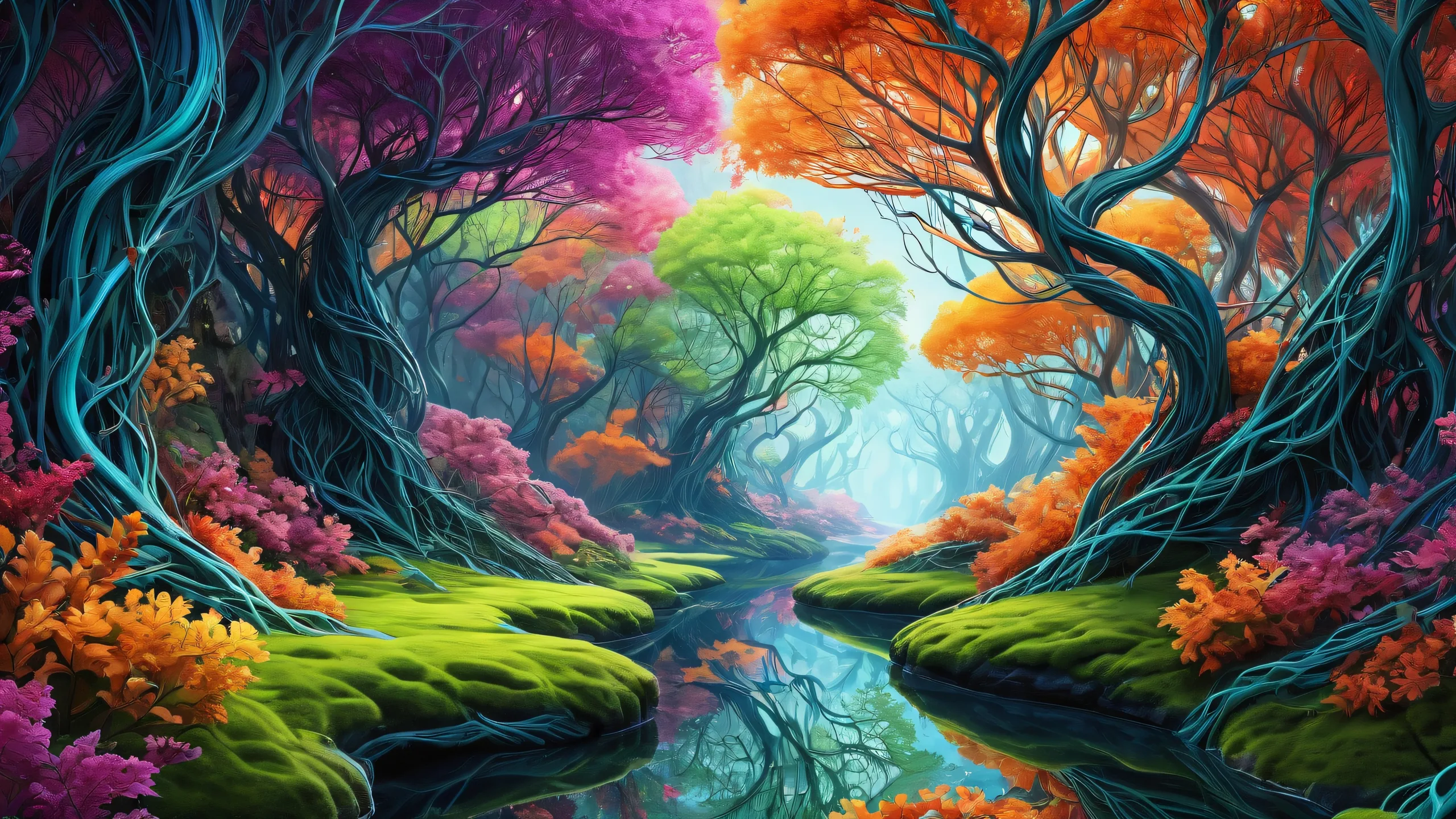 Ethereal desktop wallpaper featuring surreal dendrite vines and nerve grass on a pristine void, perfect for PC or Mac Desktop.