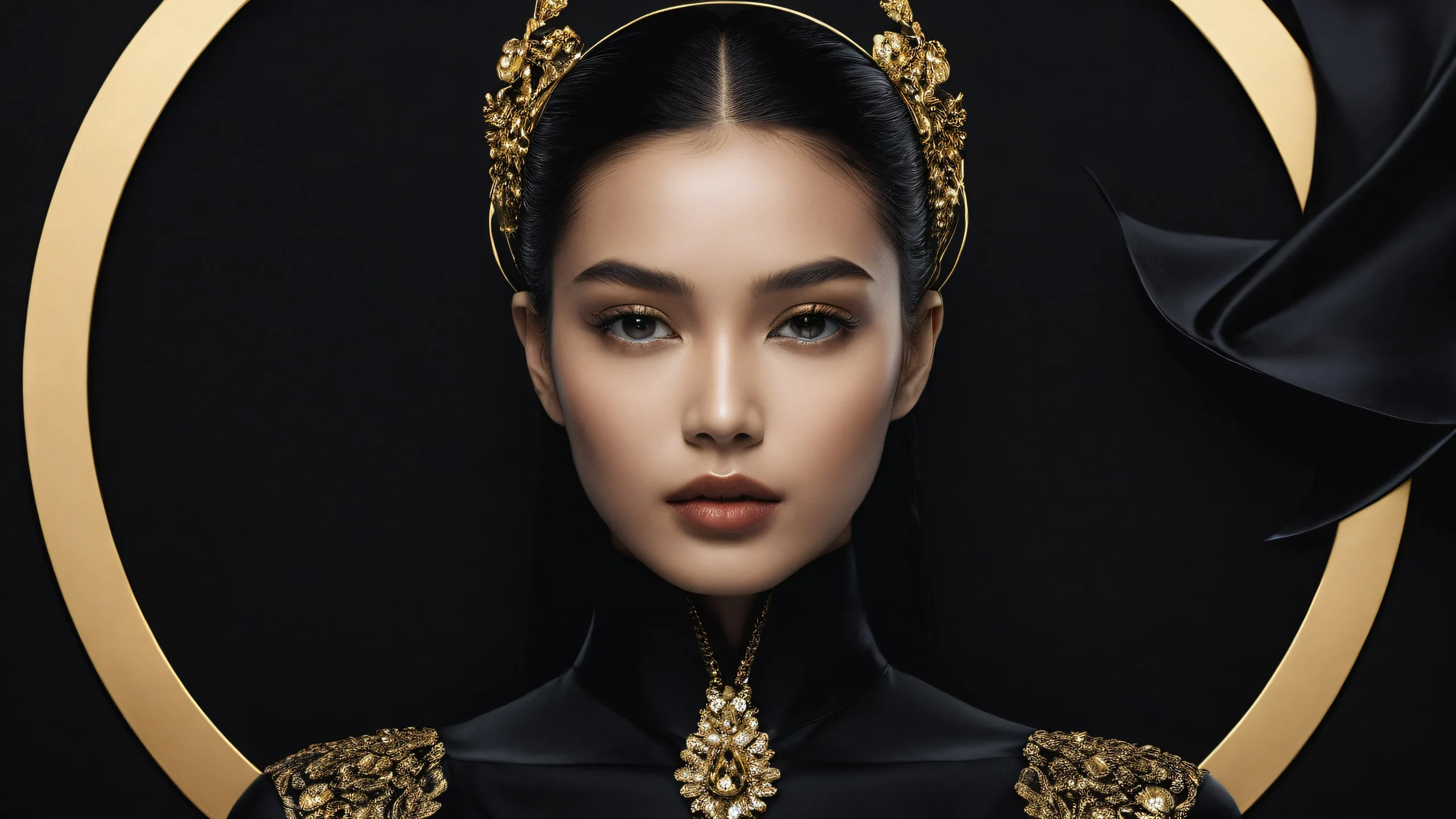 A stunning portrait of a woman set against a vast pure void, perfect for desktop/PC backgrounds