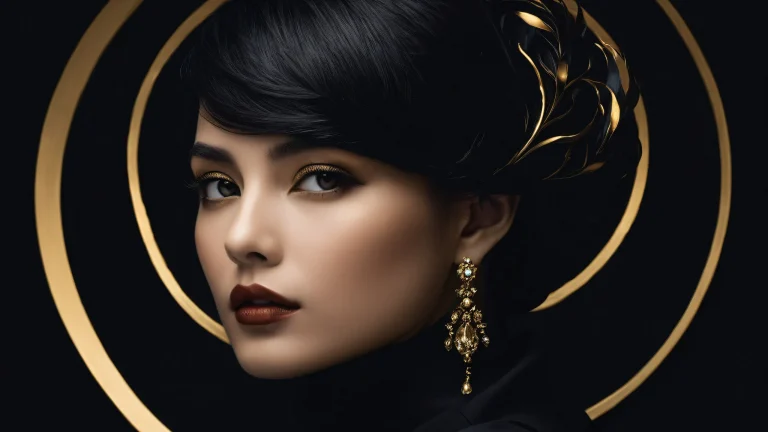 A portrait of a woman set against a vast pure void with extreme depth of field, ideal for desktop/pc screens.