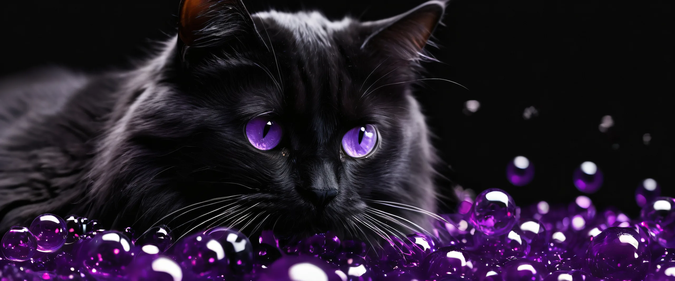 A whimsical desktop image of a cat amidst soft, foamy bubbles on a pure void background for your PC or Desktop.