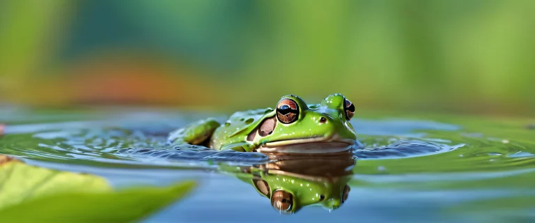 A majestic frog sits upon a crown of water droplets on a pure void background, デスクトップやPCに最適.
