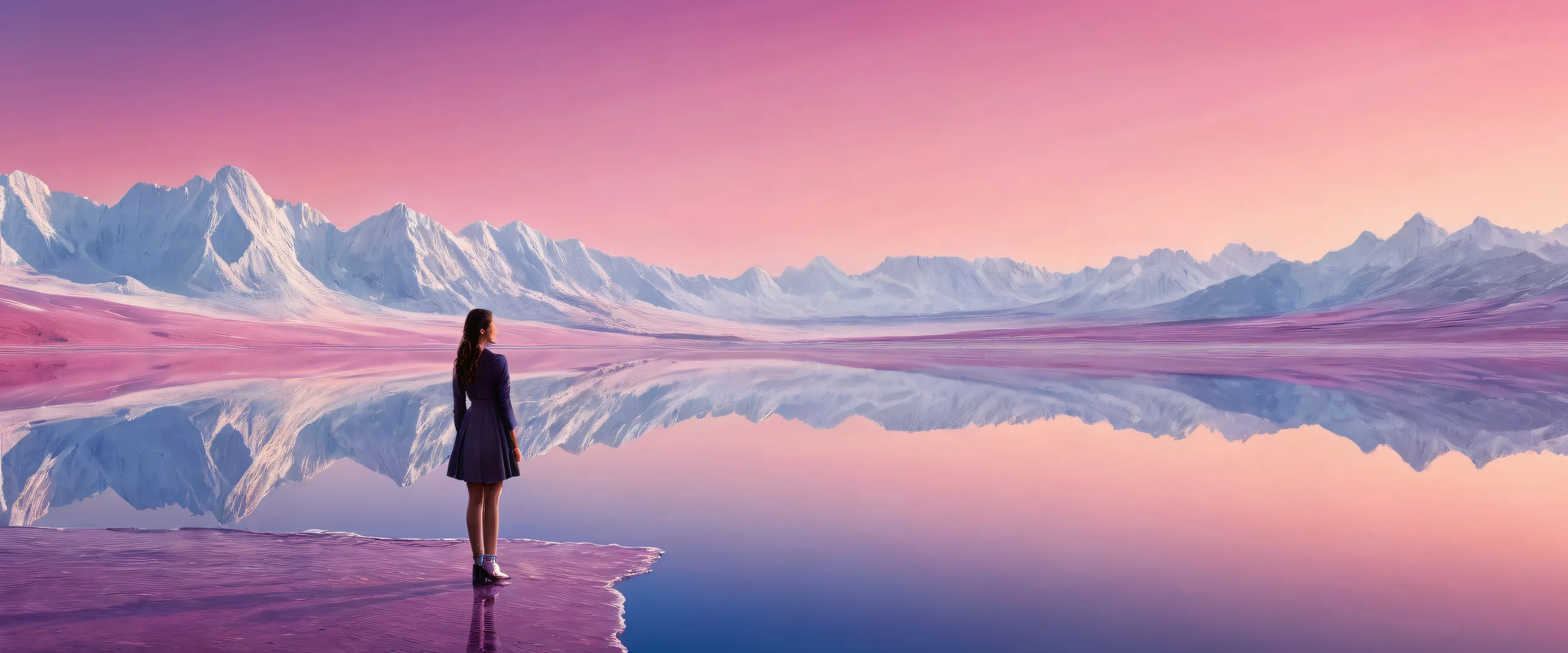 A serene woman set against a vast, pure void on your desktop or PC.