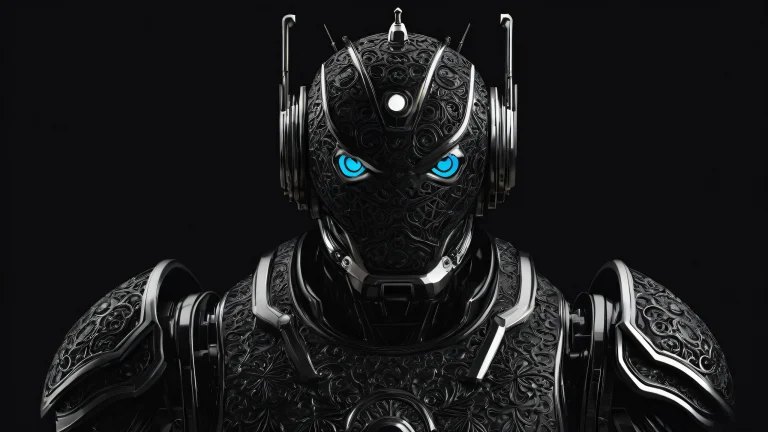 Breathtaking desktop wallpaper of Cookie Robot God in a vast pure void, parfait pour les écrans de bureau/PC.