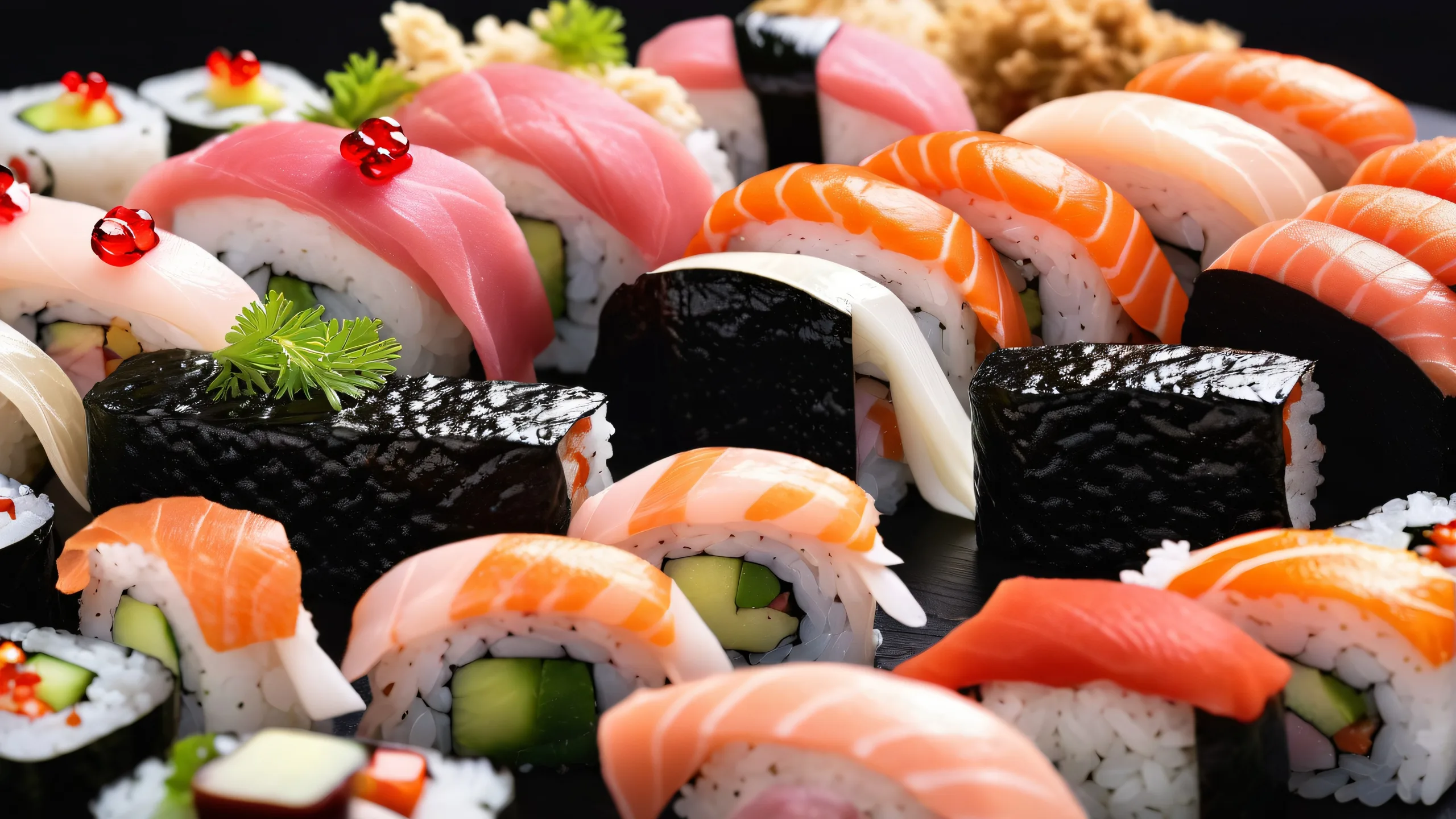 Stunning Elegant Sushi Void Odyssey Wallpaper A stunning desktop wallpaper featuring sushi in a vast pure void with subtle reflections and exquisite details for your Desktop/PC.